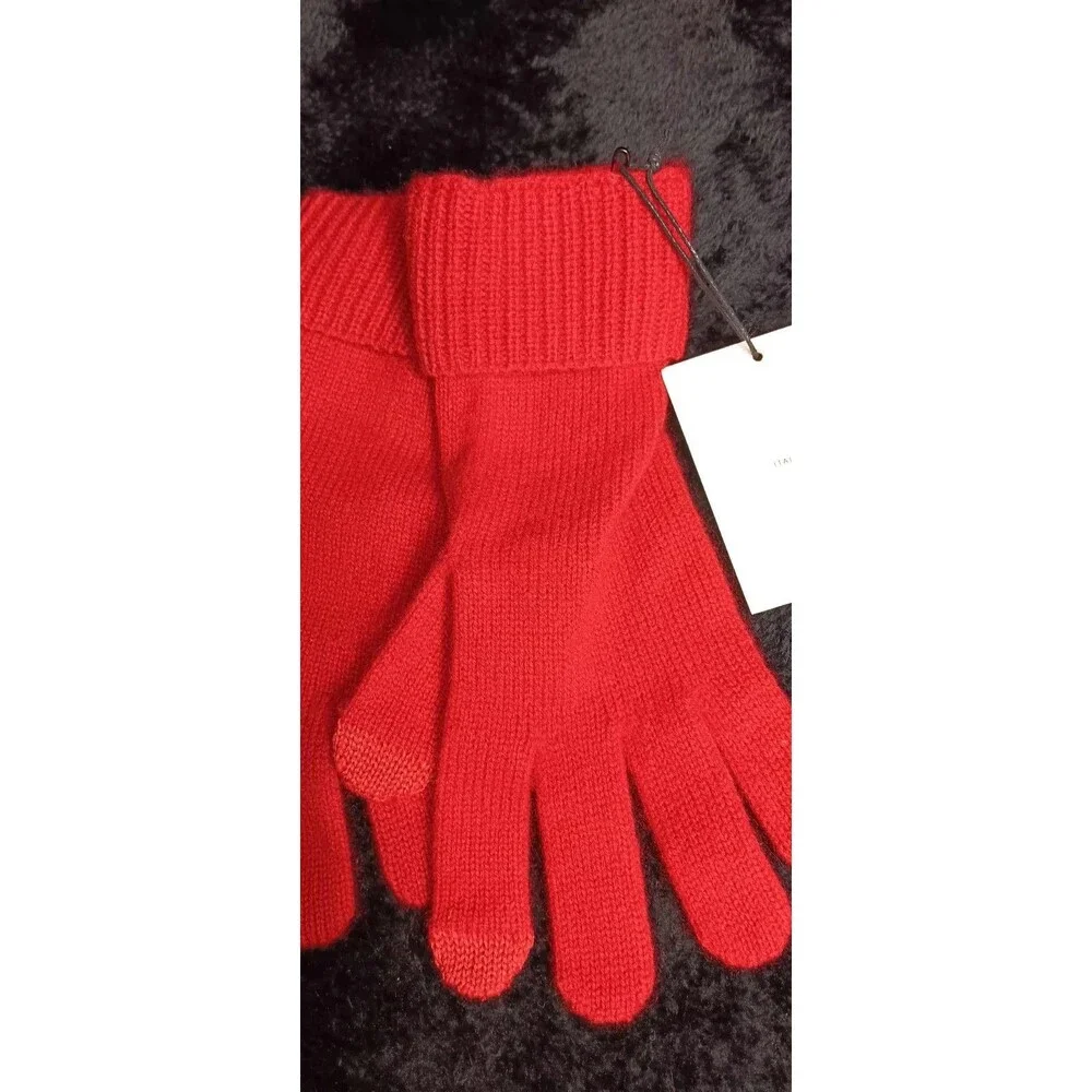 NWT! Italic 100% Pure Cashmere Knit Gloves Red Touchscreen Tech Texting One Size